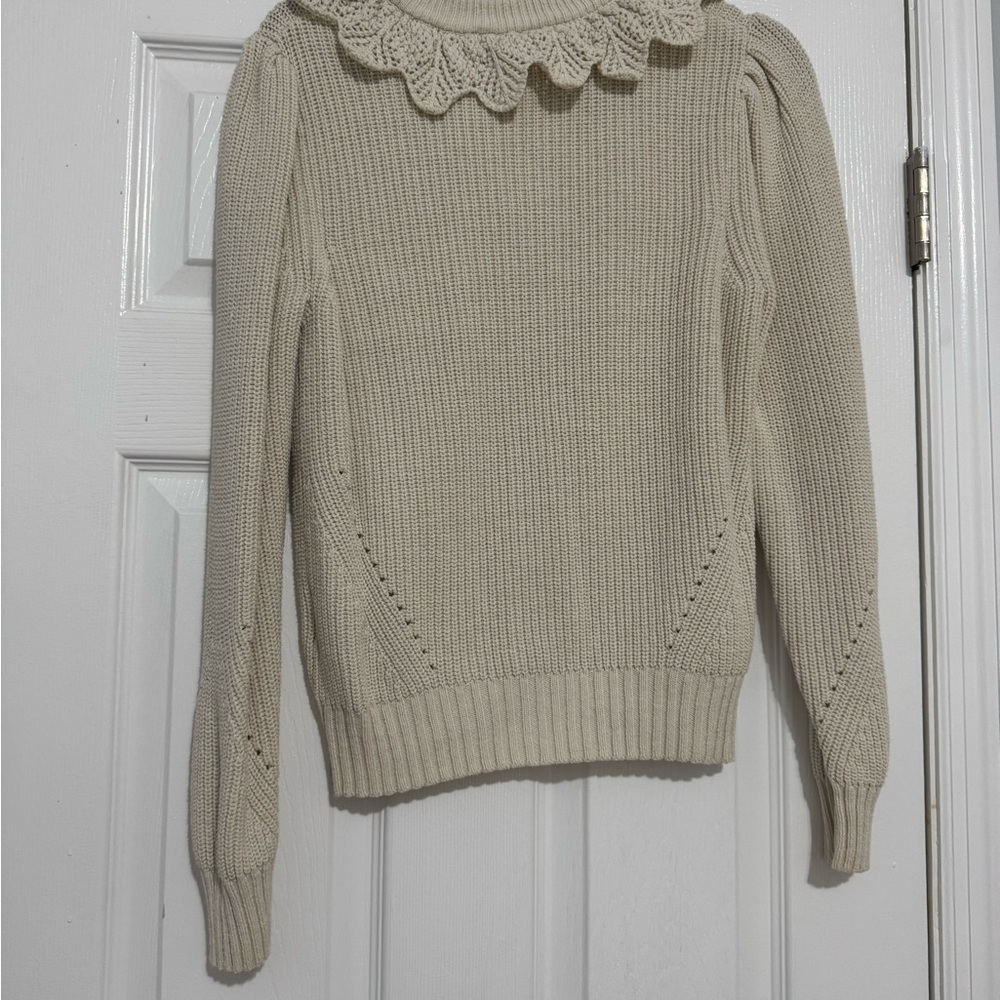 Who What Wear Cream Cardigan with Scalloped Collar - Picture 2 of 2